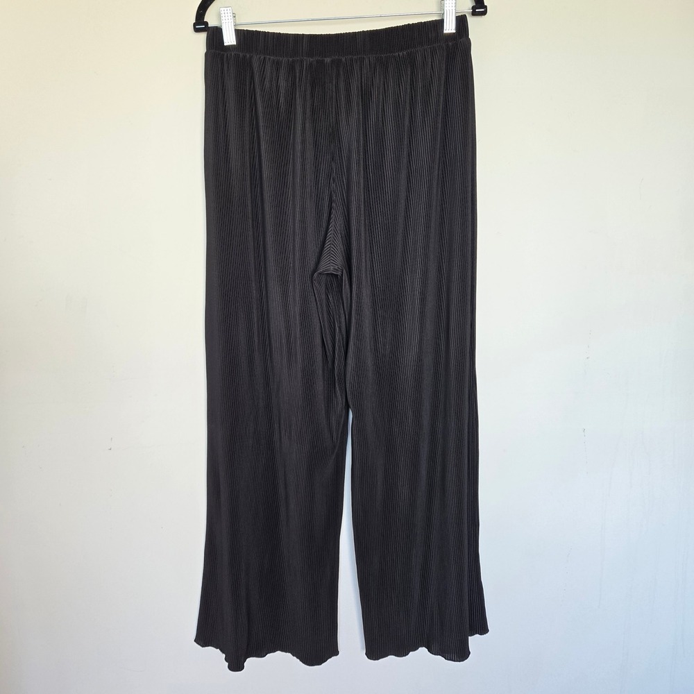 Joie Black Pleated Wide Leg Pants Size L Flowy Minimalist Chic Lettuce Hem - Picture 5 of 10